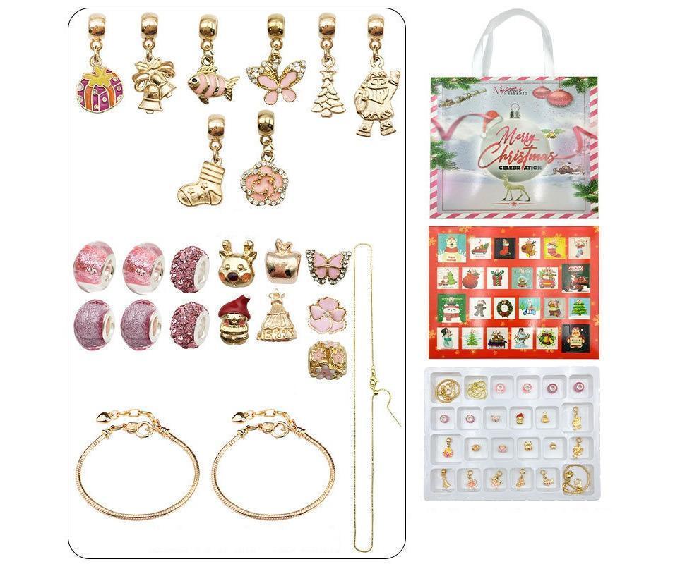 24 DAYS Christmas Advent Countdown Calendar Bracelets Set DIY Charm Bracelet Making Kit for Gift