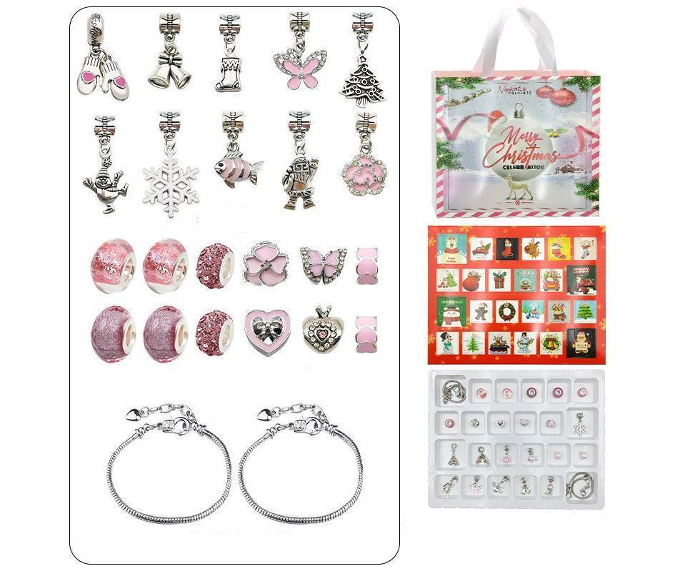 24 DAYS Christmas Advent Countdown Calendar Bracelets Set DIY Charm Bracelet Making Kit for Gift