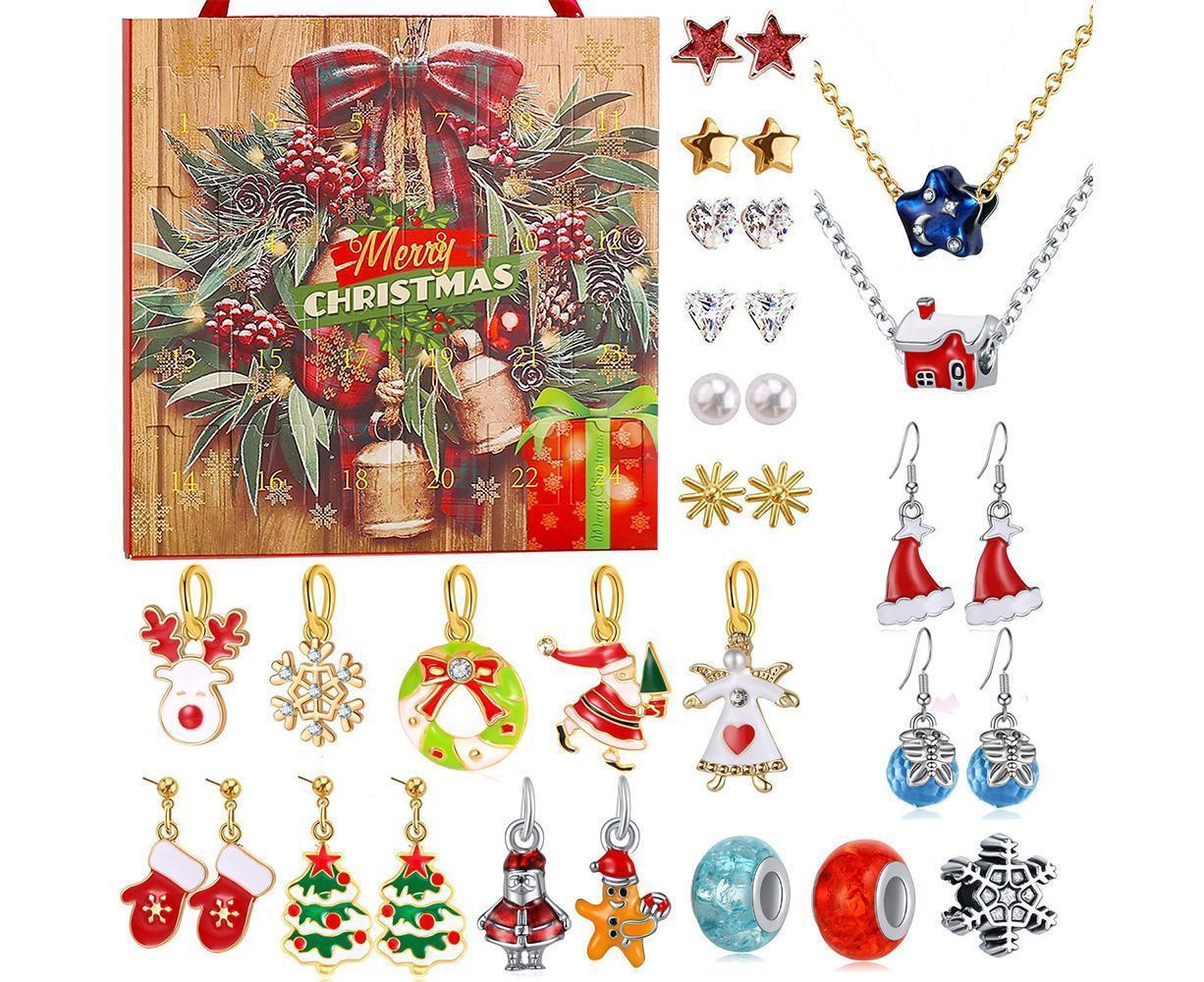 Christmas Necklace Stud Earrings Countdown Calendar