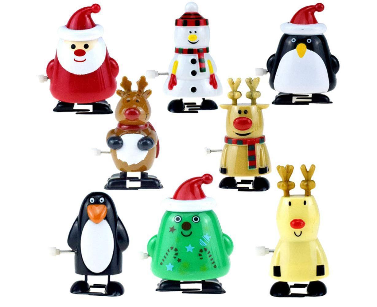 8pcs Christmas Wind Up Toys Penguin Christmas Tree Santa Claus Snowman Elk Clockwork Toys Figure Ornaments Party Supplies Favors