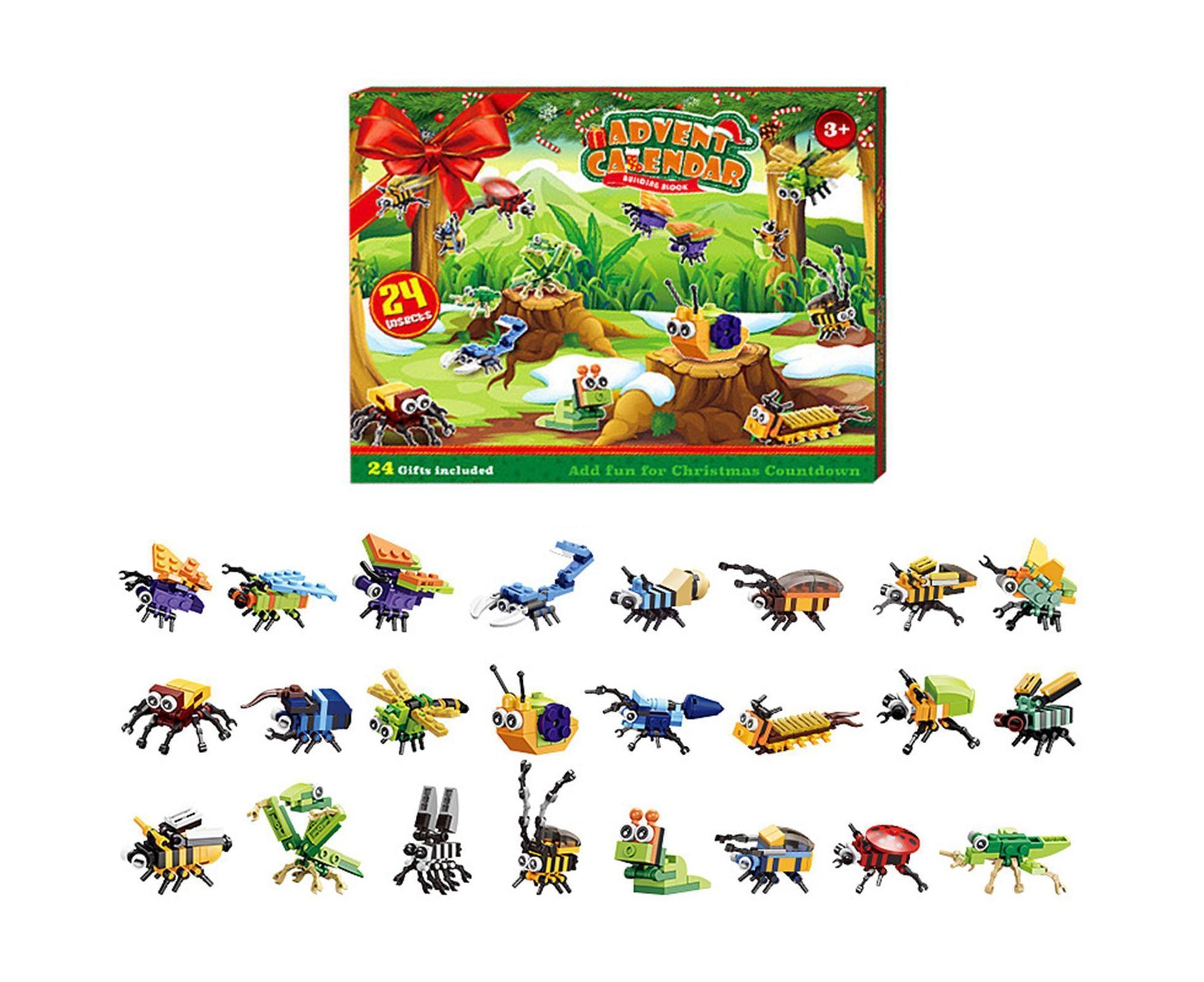 Christmas 24-piece Countdown Surprise Blind Box Insect Combination Boy and Girl's Assembly Small Particle Building Block Toys