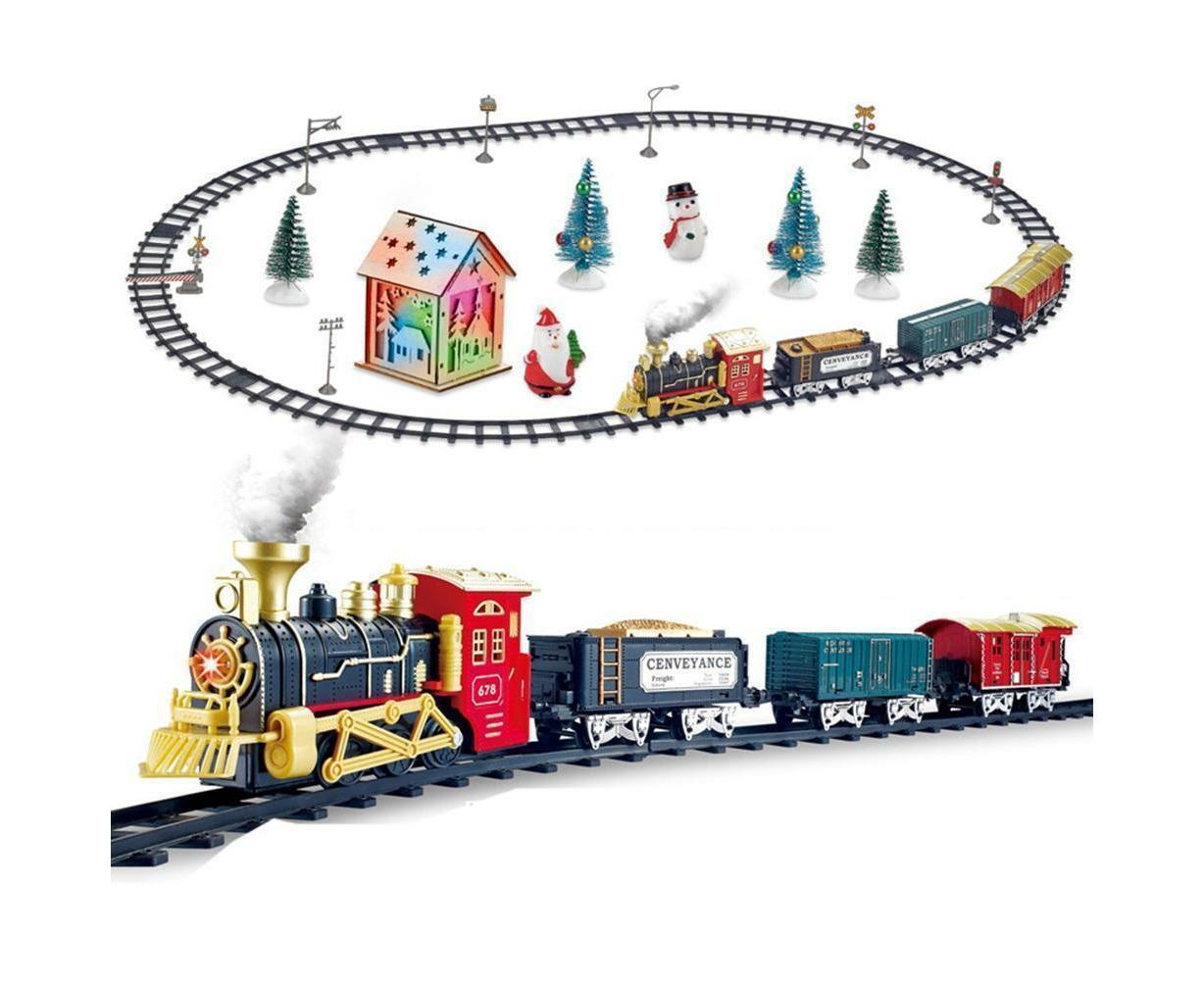 Christmas Train Set Electric Steam Locomotive Train with Lights Music Battery Operated Tracks Playset Christmas Gift for Boy and Girls