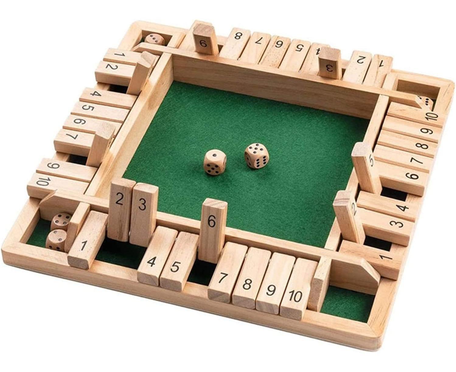 Wooden Board Game, 4 Players Shut The Box Dice Game Mathematics Traditional Pub Board Dice Game Travel board game