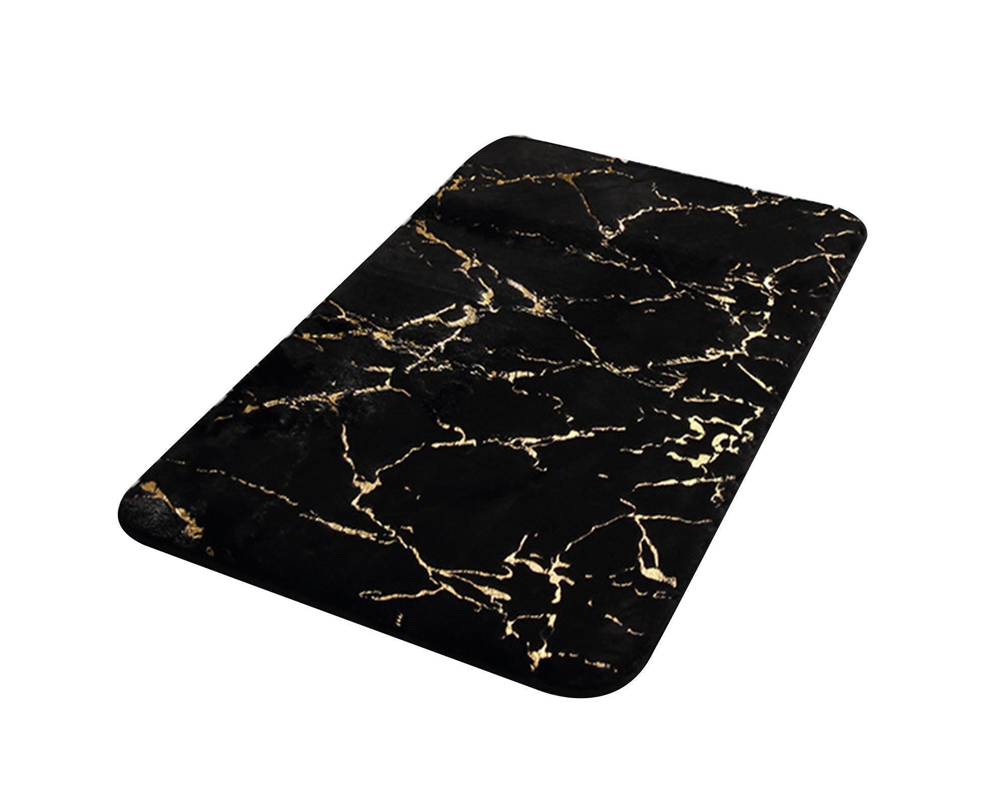 Floor Mat Anti-slip Water Absorbent Polyester Rectangular Door Carpet Cushion for Daily Use-Black 50*80cm