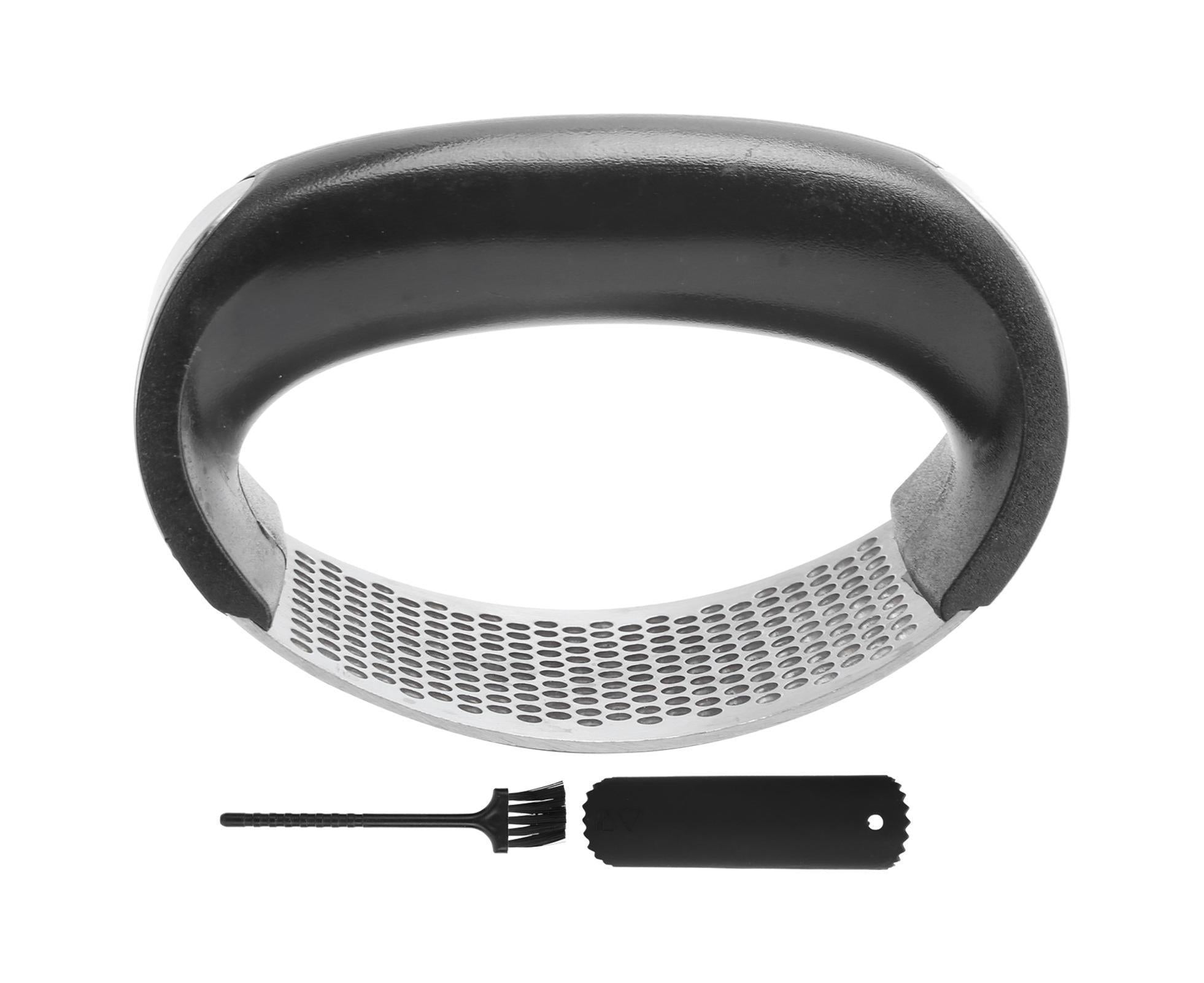 Stainless Steel Garlic Press Mincer Crusher with Cleaning Brush and Garlic Peeler Kitchen Tool