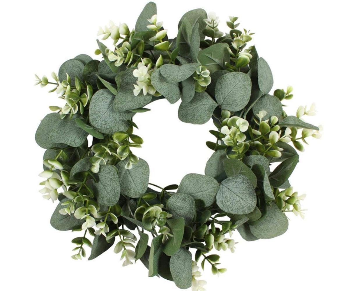 Artificial Eucalyptus Wreath for Front Door, Spring Summer Green Leaf Wreath for Farmhouse Wall Wedding Decor - Green - 33CM