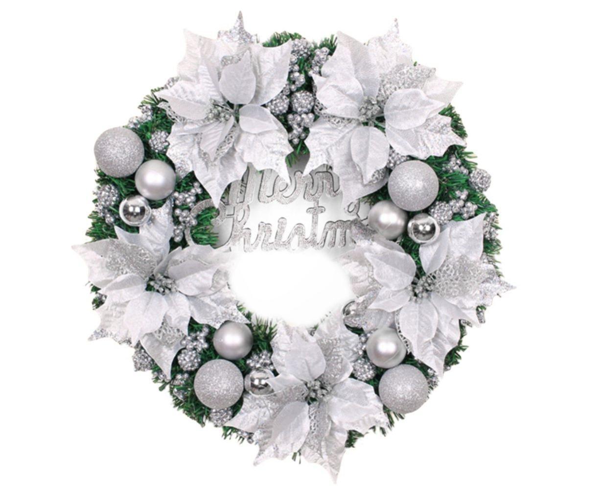 Christmas Ball Wreath Artificial Christmas Wreath Garland Decoration Home Party Decor Xmas Front Door Decorative Hanging - silver - 30cm