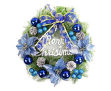 Christmas Wreath Merry Christmas Front Door Ornament Wall Artificial Pine Garland for Party Decor - blue - 30cm
