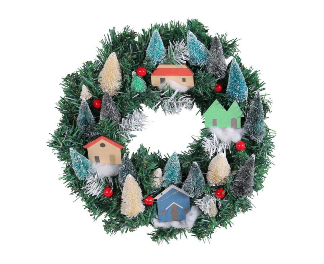 Christmas Wreath, Green, Crestwood Spruce, White Lights, Decorated with Pine Cones, Berry Clusters, Frosted Branches, Christmas Collection - 35CM