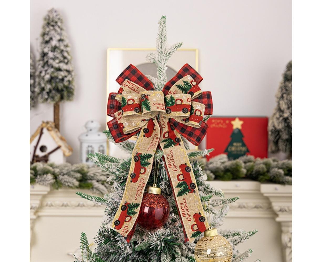 Fall Bow Wreath Thanksgiving Wreath Burlap Bow Fall Orange Pumpkin Wreath Bow Decor Buffalo Plaid Bow Tree Topper for Indoor Outdoor 1PCS