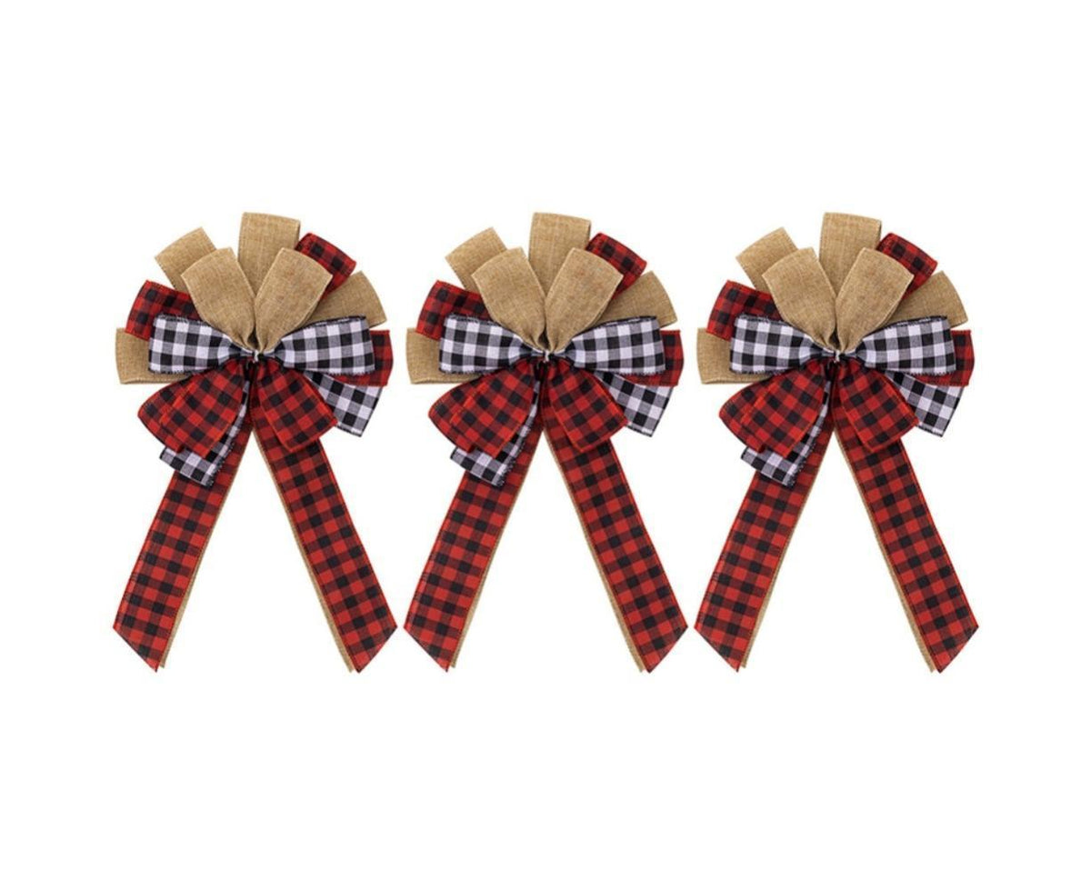 Fall Bow Wreath Thanksgiving Wreath Burlap Bow Fall Orange Pumpkin Wreath Bow Decor Buffalo Plaid Bow Tree Topper for Indoor Outdoor 3PCS