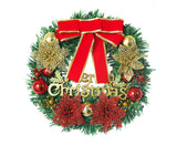 Merry Christmas Wreath 12 Inch Christmas Decorations Front Door Wreath Ornament Wall Artificial Pine Garland, with Bowknot, Bells, Red Berries - 30CM