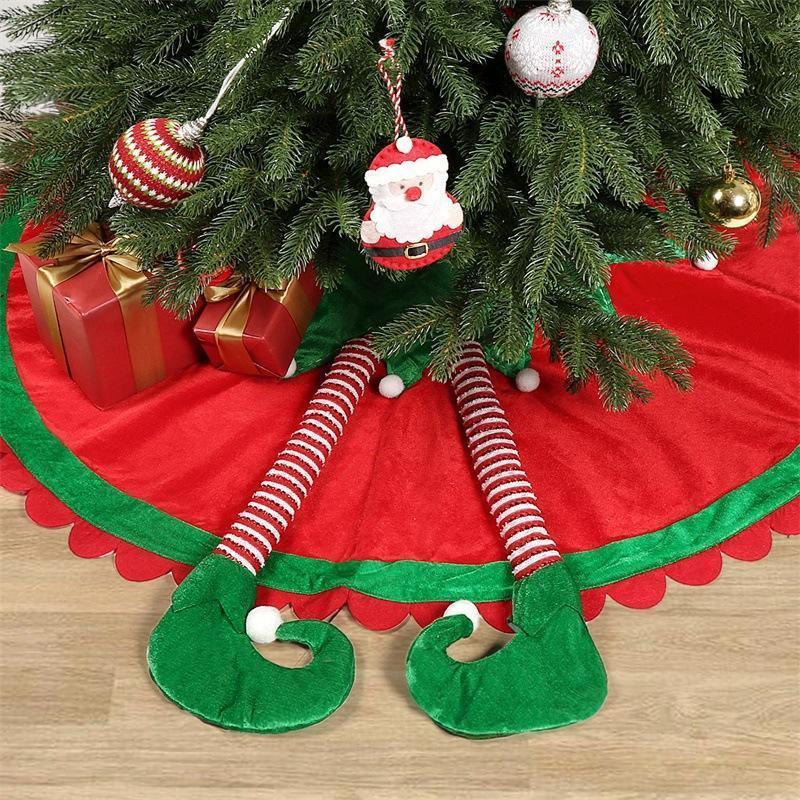 48 Inch Elf Christmas Tree Skirt with Candy Striped Legs and Wavy Trim, Christmas Decoration