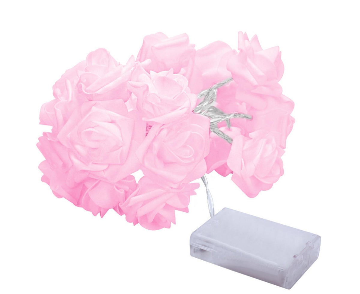 1 String Fairy Light High Brightness Realistic Battery Operated Beautiful LED Rose Flower Holiday Supplies - Pink