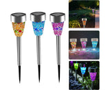 3pcs Solar Lights Outdoor Pathway Garden Cracked Stained Glasses Pathway Lights Mosaic Glass Landscape Lights Mix 3 Color LED Solar Waterproof Lights