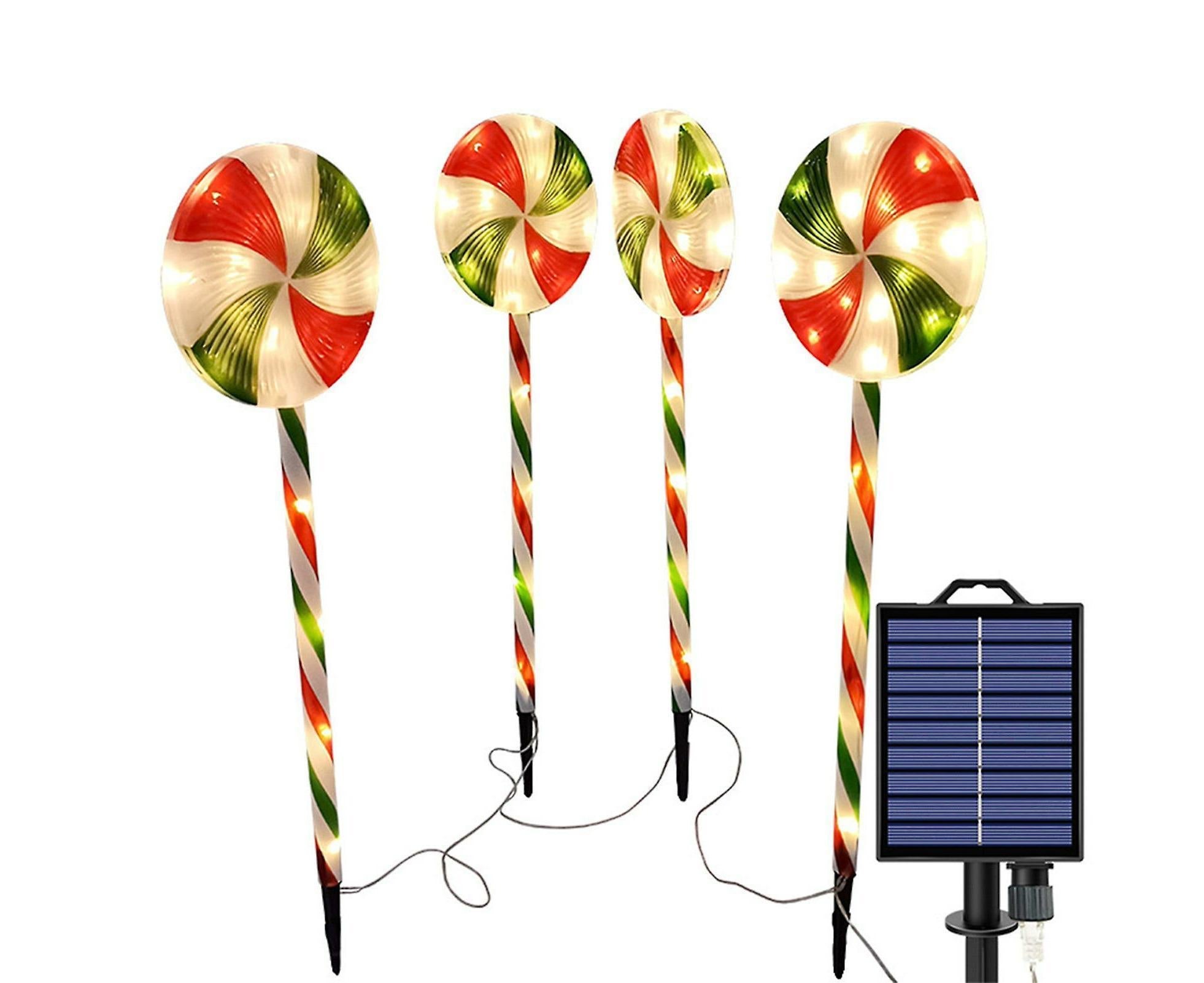 4 Packs Solar Lollipops Cane Light Candy Cane Walkside Lights With 8 Modes 39.5*20*8cm