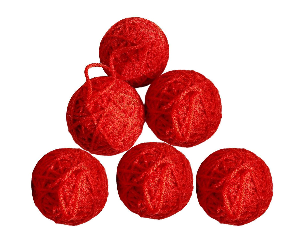 6Pcs Christmas Ball Ornament Handmade Soft Texture Decorate Foam Floral Bouquet Wool Winding Ball for Christmas - Red