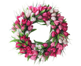 Artificial Tulip Flower Wreaths for Front Door Farmhouse Pink Wreath Spring Flower Branch Door Wreath for Outdoor Indoor Wall