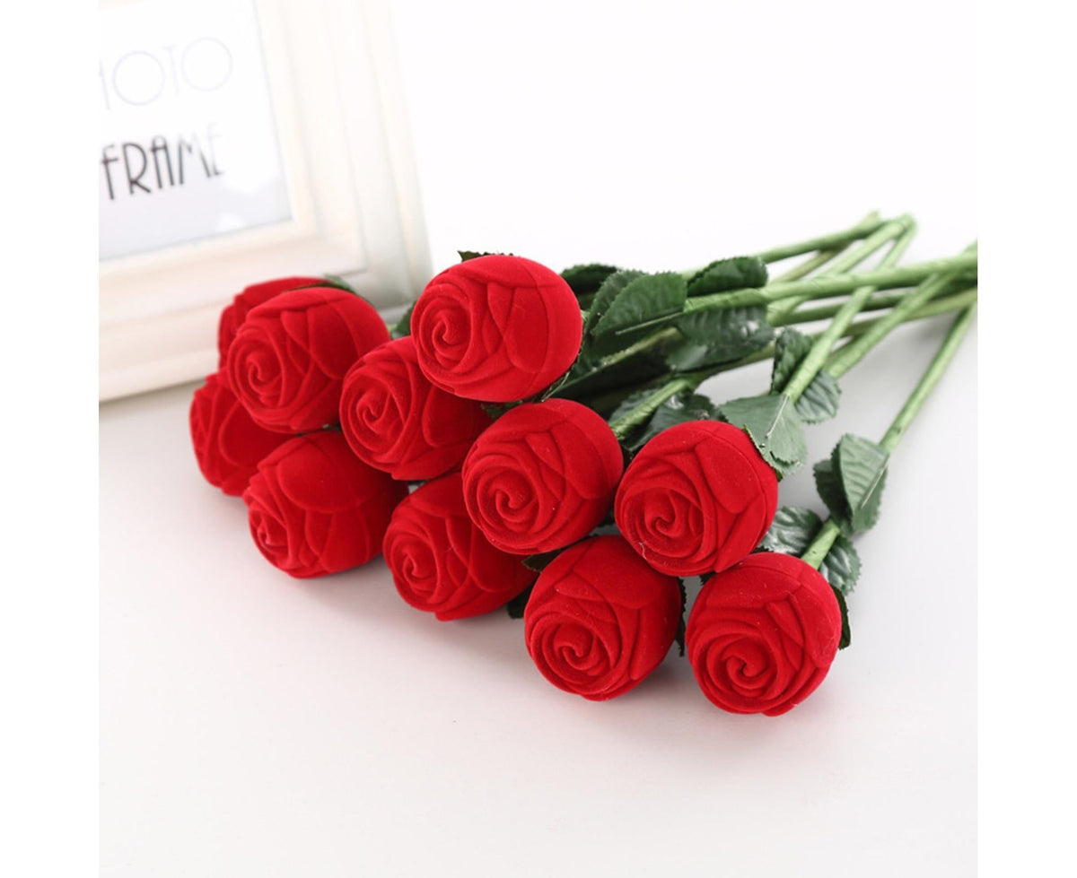 Beautiful Rose Shape Ring Box Romantic Decorative Fabric Ring Display Case Wedding Supplies - Red