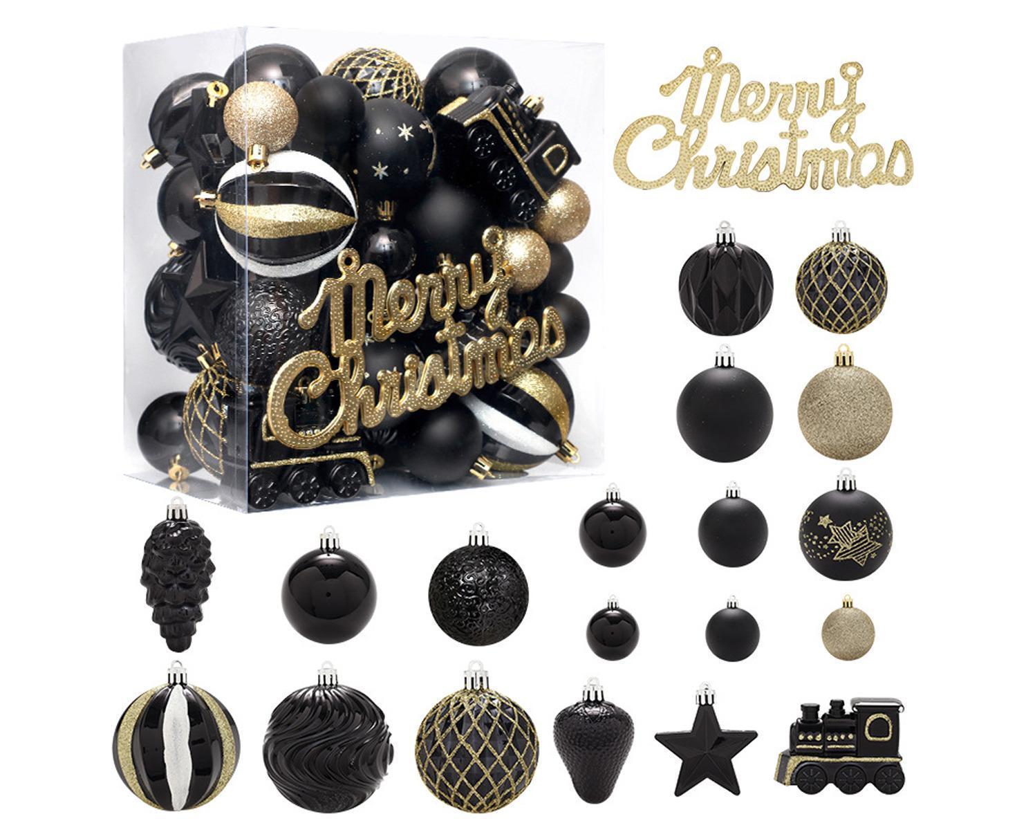 Christmas Balls Ornaments 65PCS Shatterproof Festive Wedding Hanging Ornaments Christmas Tree Decoration,Black gold