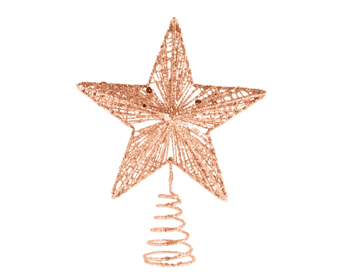 Christmas Ornament Eye-catching Shiny Surface Wrought Iron Rustic Christmas Tree Star Topper Ornament for Home-Rose Gold