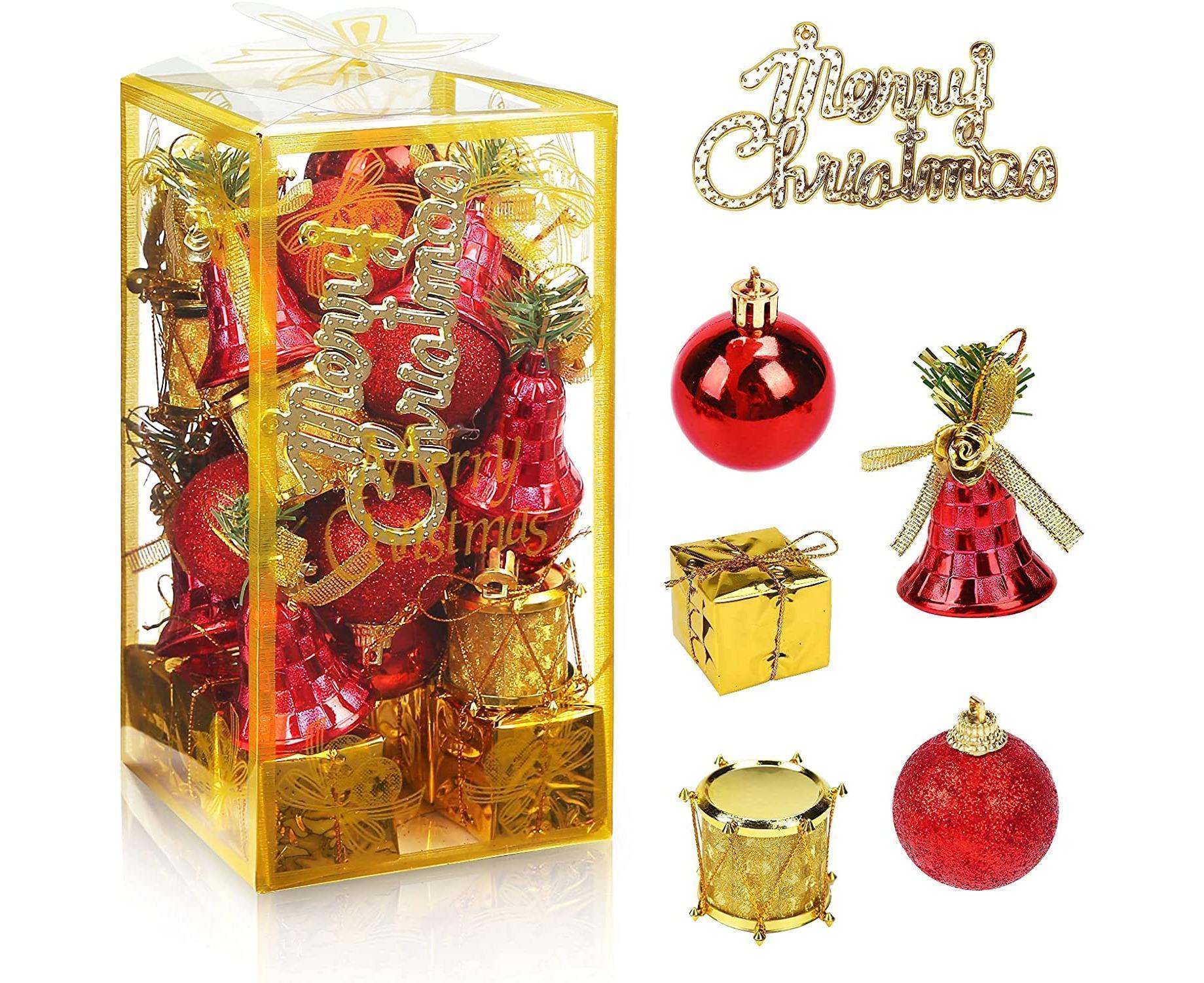Christmas Tree Ornaments Set, 32PCS Mini Christmas Red and Gold Ball Ornaments Decoration for Christmas Trees