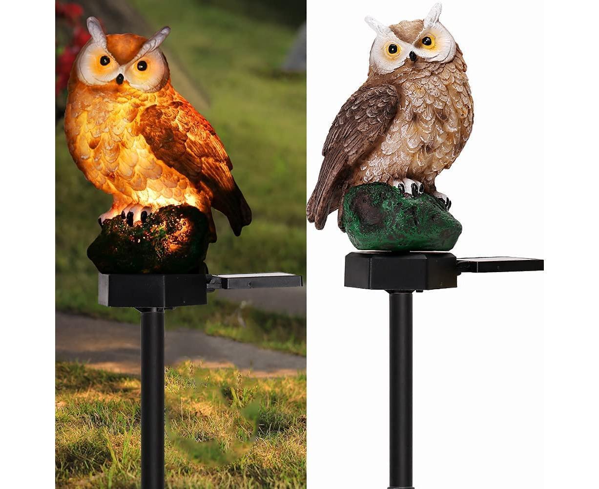 Garden Solar Lights Outdoor Decor- Resin Owl Solar LED Garden Lights-Waterproof, Energy Saving- Owl Shape with Stake for Garden Lawn, Yard Art, Pathway