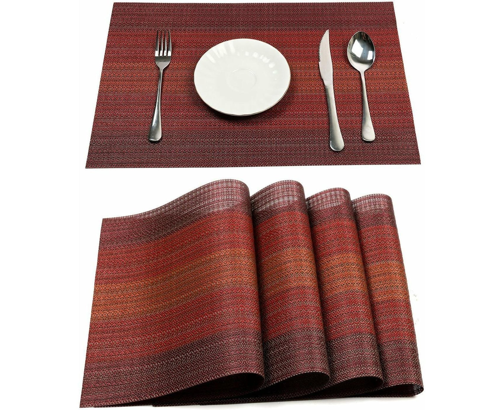 Placemats Set Of 6 For Dining Table Washable Woven Vinyl Placemats Non-Slip Heat Resistant Kitchen Table Mats Easy To Clean (Set Of 6)- Red