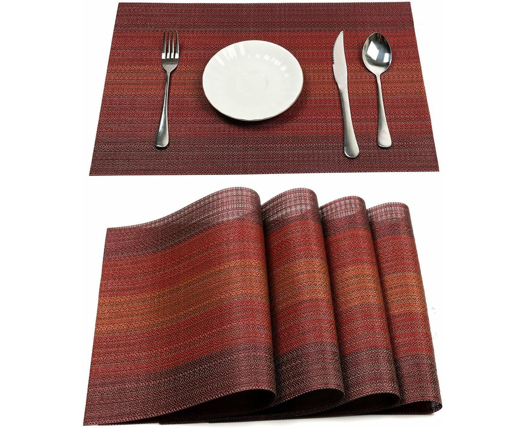 Placemats Set Of 6 For Dining Table Washable Woven Vinyl Placemats Non-Slip Heat Resistant Kitchen Table Mats Easy To Clean (Set Of 6)- Red