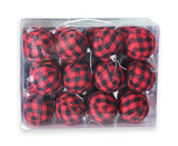 Plaid Ball Ornaments Christmas Decor Fabric Wrapped Balls Xmas Holiday For Home Decoration,Red And Black Plaid-24/Box