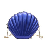 1PC Seashell Shape Shoulder Bag Laser Mermaid Sea Shell Chain Purse-Blue