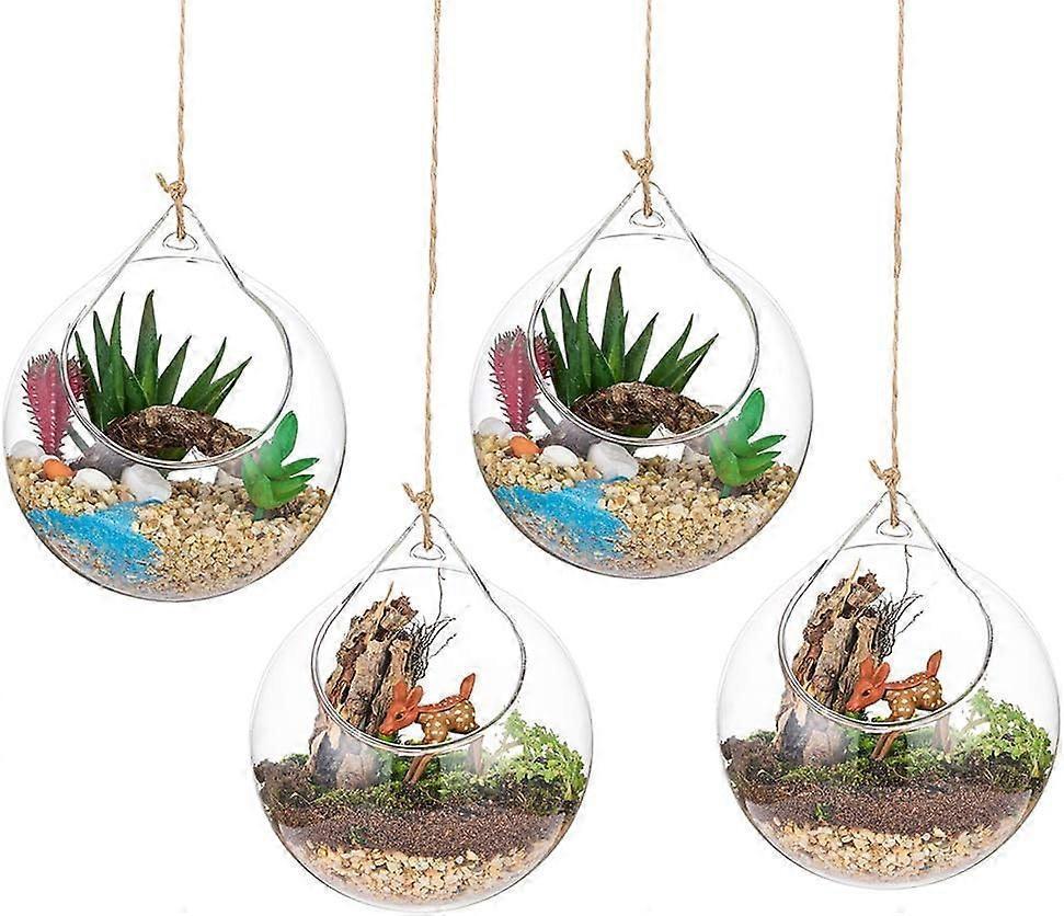 4pcs Hanging Glass Terrarium, Large Opening Vase, 10cm Plant Ball, Glass Ball for Home Planter, Wedding, Garden, DIY Design