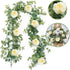 Artificial Eucalyptus Garland with Flowers Champagne Roses Long Fake Flower Garland Eucalyptus Leaves Greenery Garland