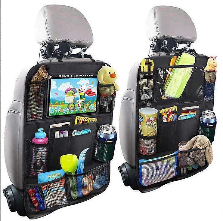 Car Back Organizer with Touch Screen Tablet Holder + 9 Storage Pockets Kick Mats Back Protectors Great Travel Accessories