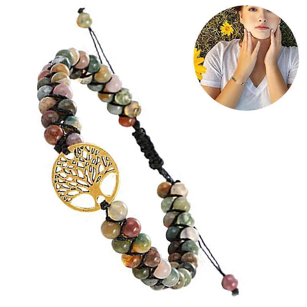 Healing Crystal Bracelets for Women Natural Gemstone Yoga Reiki Chakras Beads Anxiety Tree of Life Lucky Charm Braided Bracelet Adjustable Jewelry