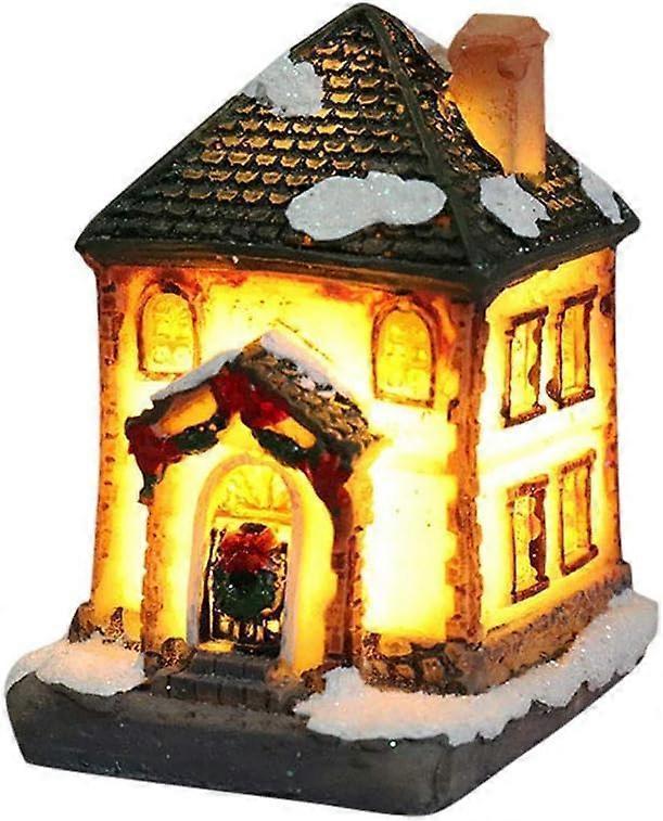Christmas Scene Village Houses LED Christmas Decorations Resin Snow House with Warm White Light Battery Powered