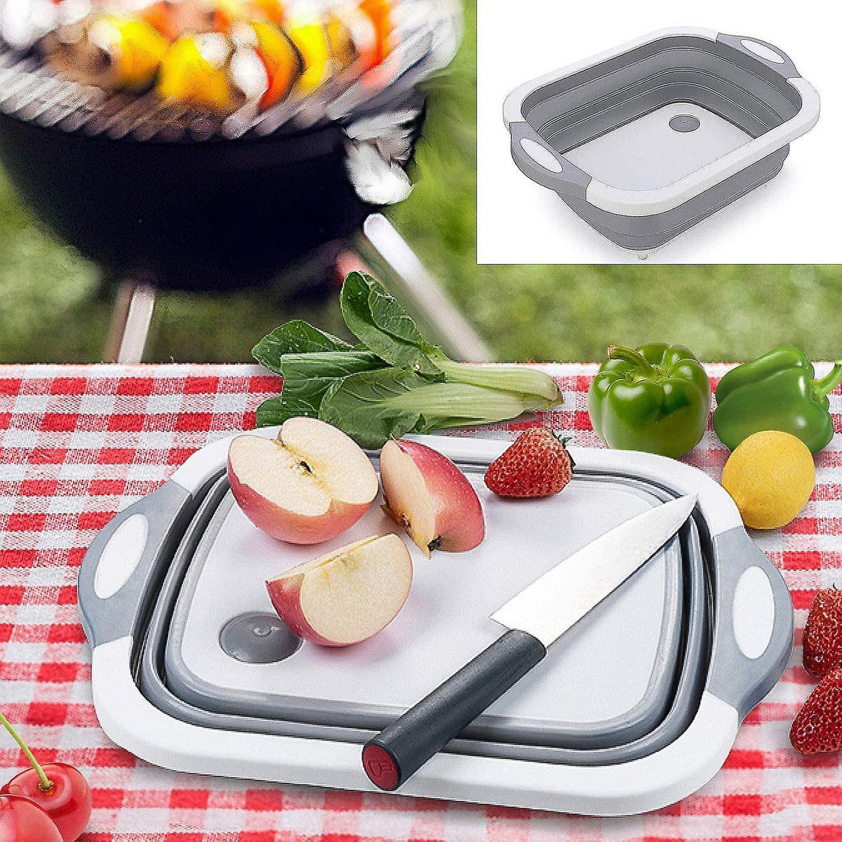 Camping Bowl 3-in-1 Portable Chopping Board Kitchen Board Drain Basket Foldable Bowl Washing Bowl