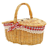 Country Style Wicker Picnic Basket Hamper With Lid And Handle & Liners For Picnic, Parties