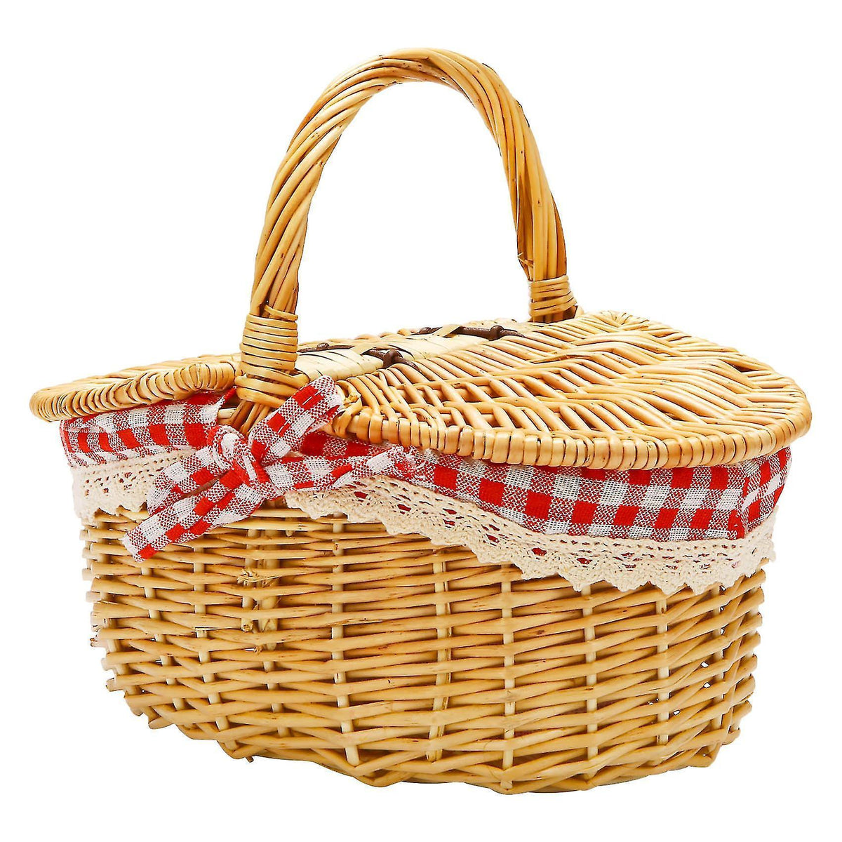 Country Style Wicker Picnic Basket Hamper With Lid And Handle & Liners For Picnic, Parties