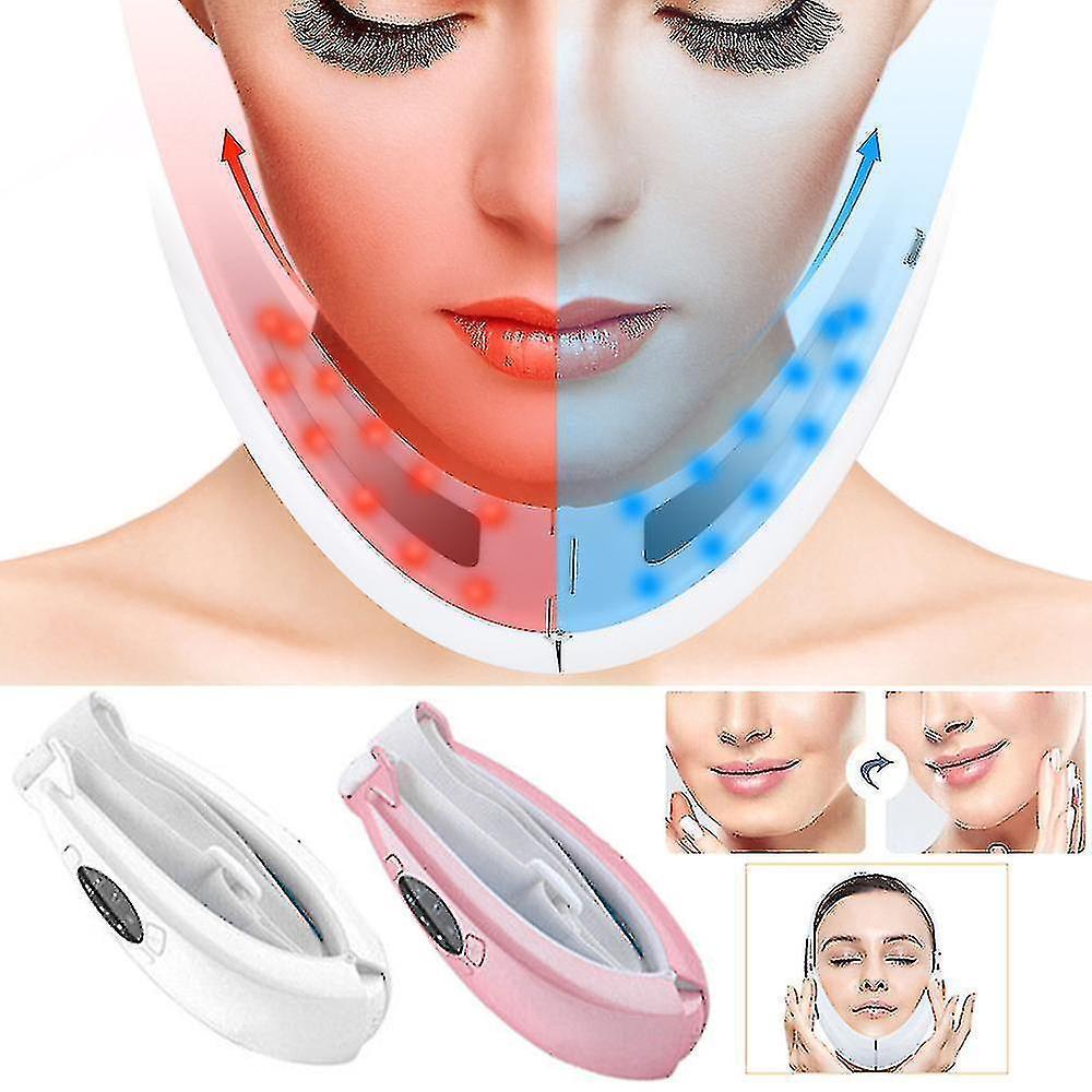 Led Photon Therapy Double Chin Removal Electric V-face Slimming Vibration Massager Face Lift Device - KKS699 White