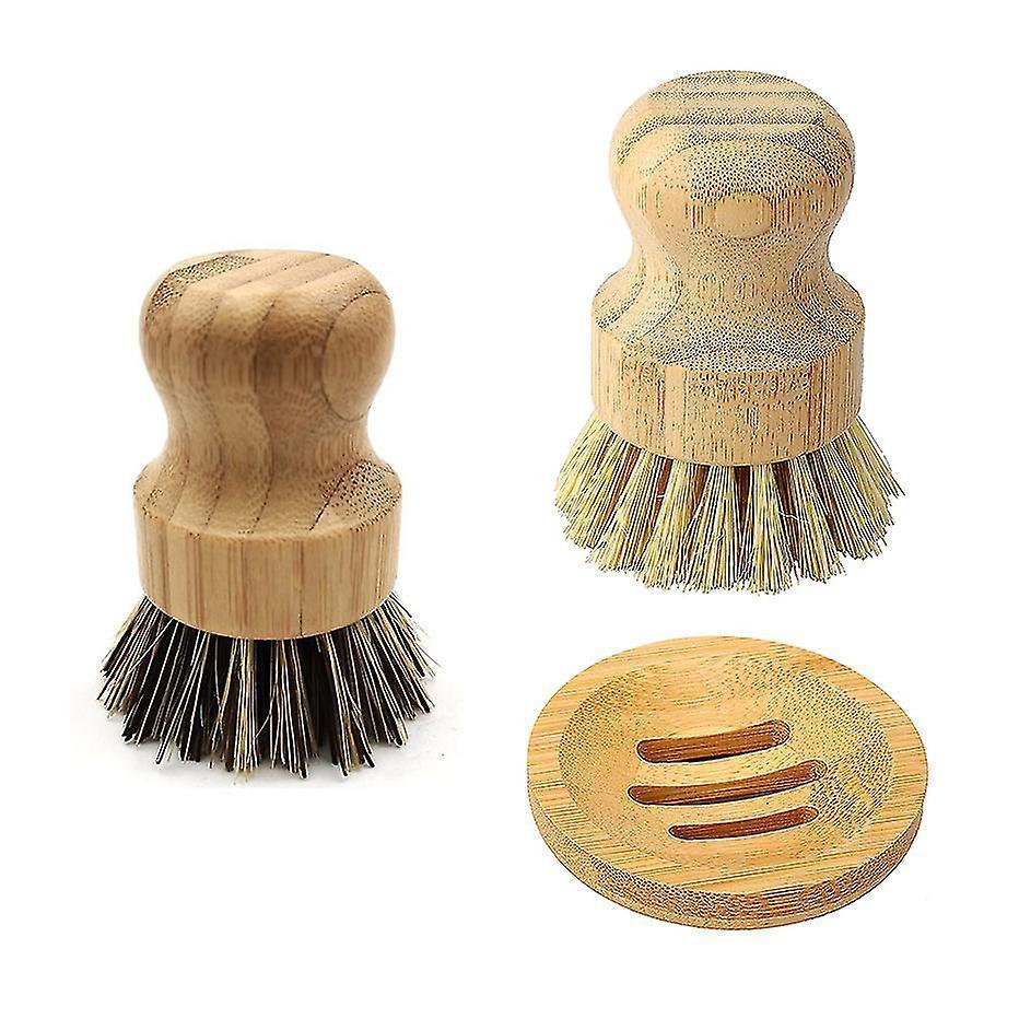 Bamboo Dish Scrub Brush Soap Dish Kitchen Wooden Dish Scrubber Cleaning Brush For Washing Dish Cast Iron Pan Pot