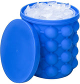 Ice Cube Mold Ice Trays, Large Silicone Ice Bucket, (2 In 1) Ice Cube Maker, Round,portable (Dark Blue)