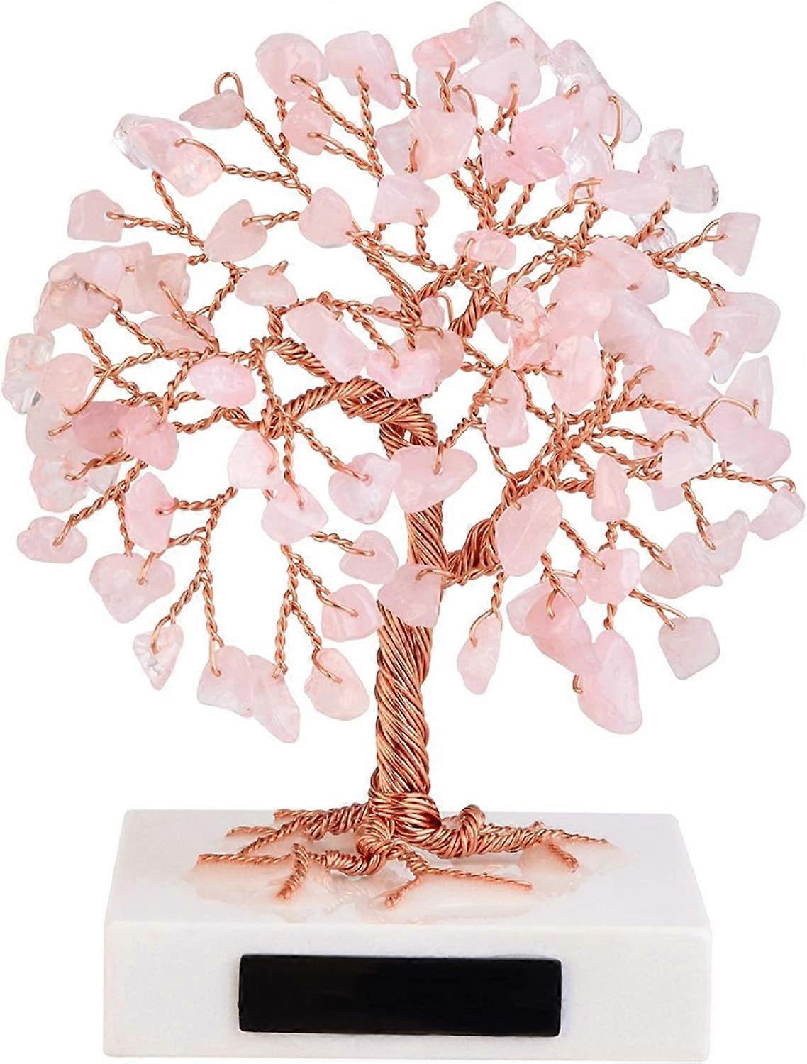Chakra Tree of Life Feng Shui Decoration Tree of Happiness Crystal Meditation Marble Base Multicolor Small Rose Flower Decoration