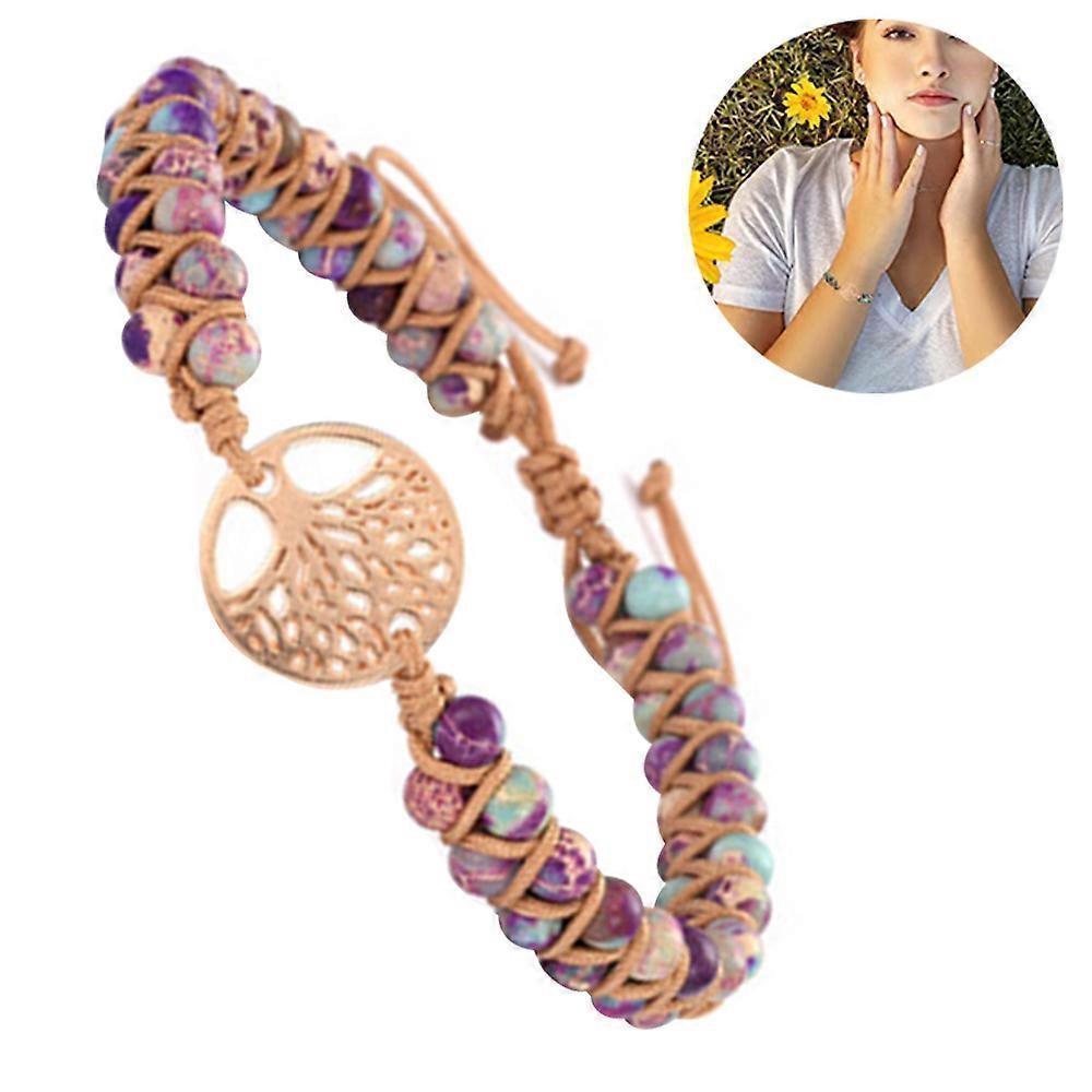 Healing Crystal Bracelets for Women Natural Gemstone Yoga Reiki Chakras Beads Anxiety Tree of Life Lucky Charm Braided Bracelet Adjustable Jewelry