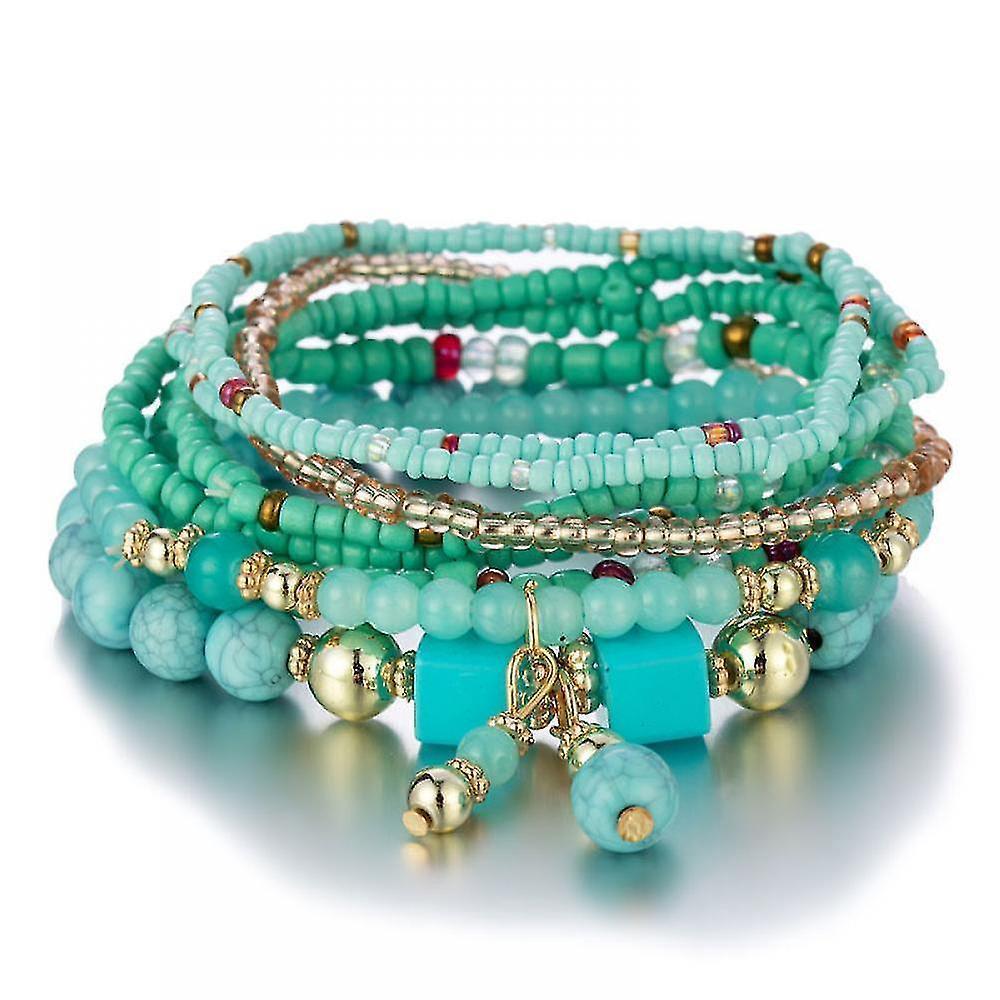 1 Pcs Bohemian Stackable Bead Bracelets, Women's Stretch Multilayer Crystal Beaded Lucky Protection Evil Eye Bracelet Set