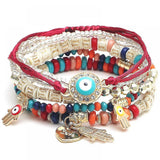 Multicolor crystal beaded stretch bracelet with charms