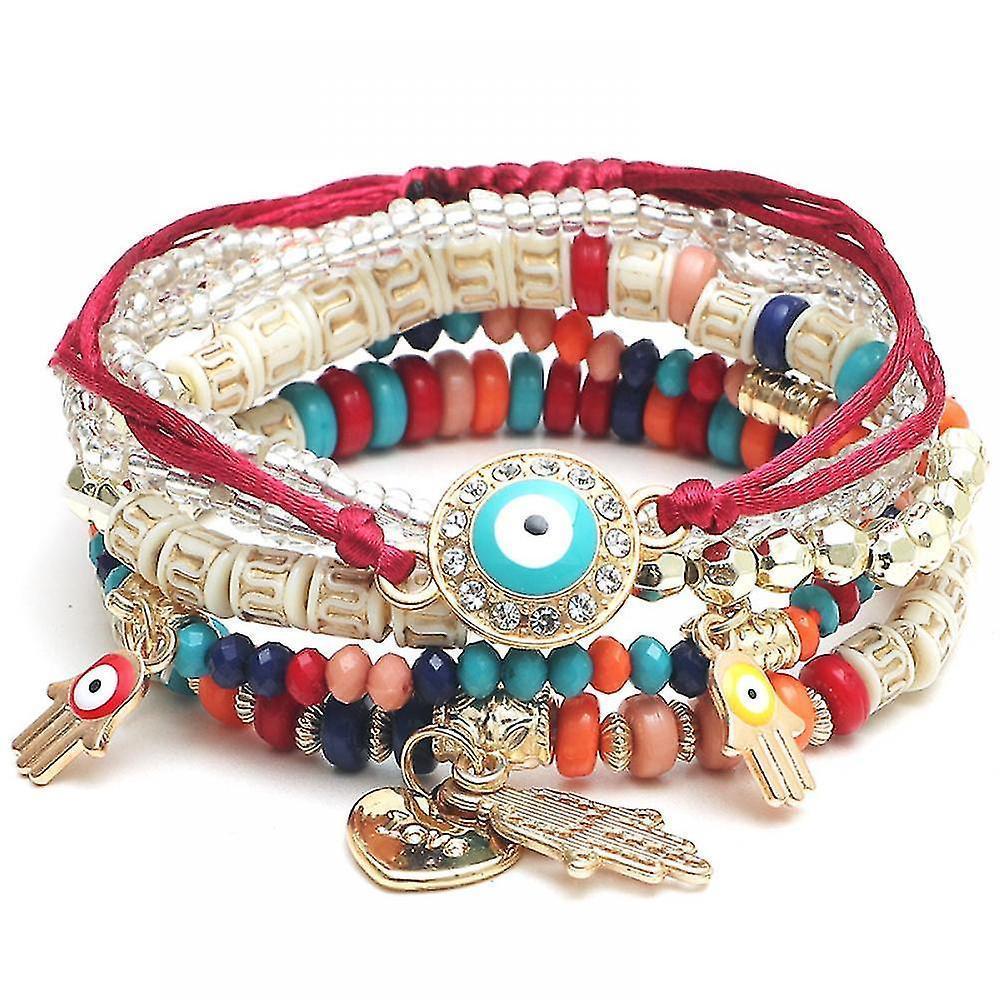Multicolor crystal beaded stretch bracelet with charms