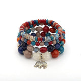 1pcs Bohemian Bead Bracelet, Ladies Multilayer Stackable Beaded Charm Stretch Bracelet, Elephant Pendant Crystal Bracelet Women's Jewelry