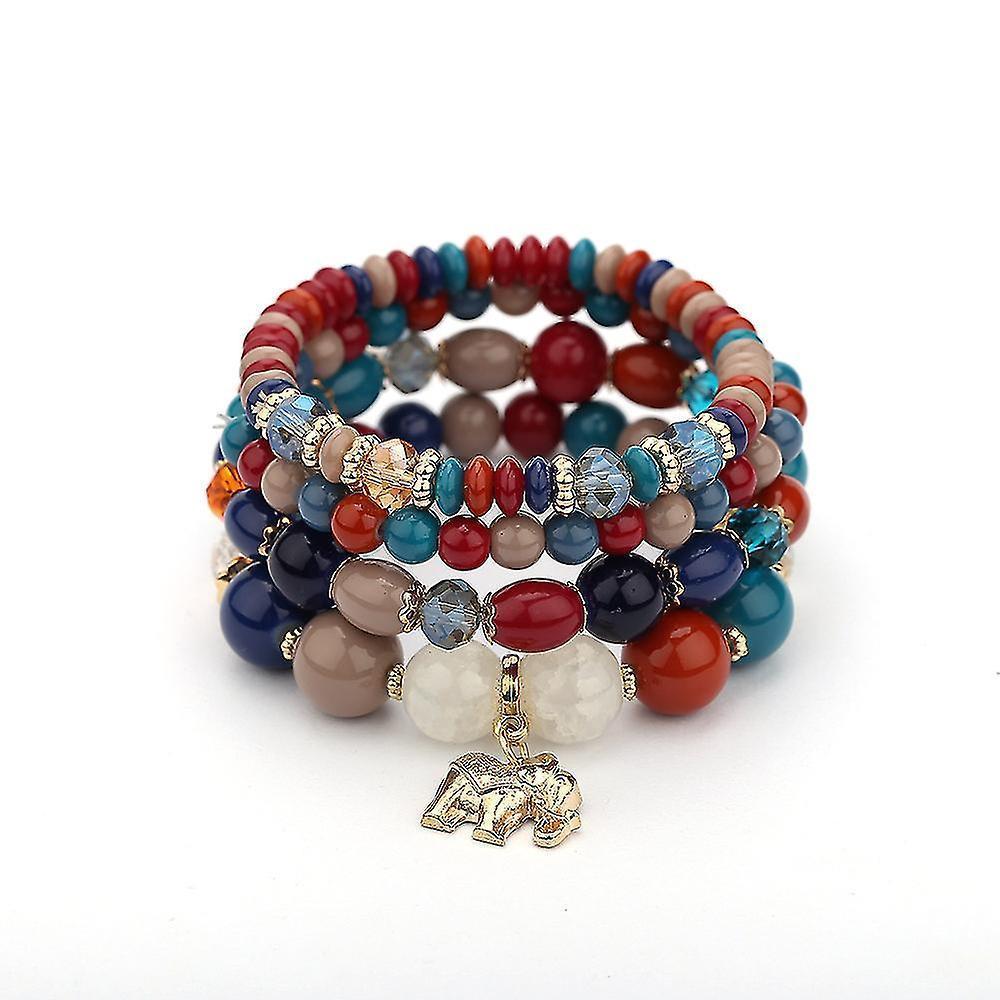1pcs Bohemian Bead Bracelet, Ladies Multilayer Stackable Beaded Charm Stretch Bracelet, Elephant Pendant Crystal Bracelet Women's Jewelry