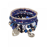 1pcs Bohemian Beaded Multilayer Bracelet - Stackable Beaded Strand Stretch Bangles Sparkly Crystal Mix, Tassel Charm Pendant Multilayer Beaded Bracelet